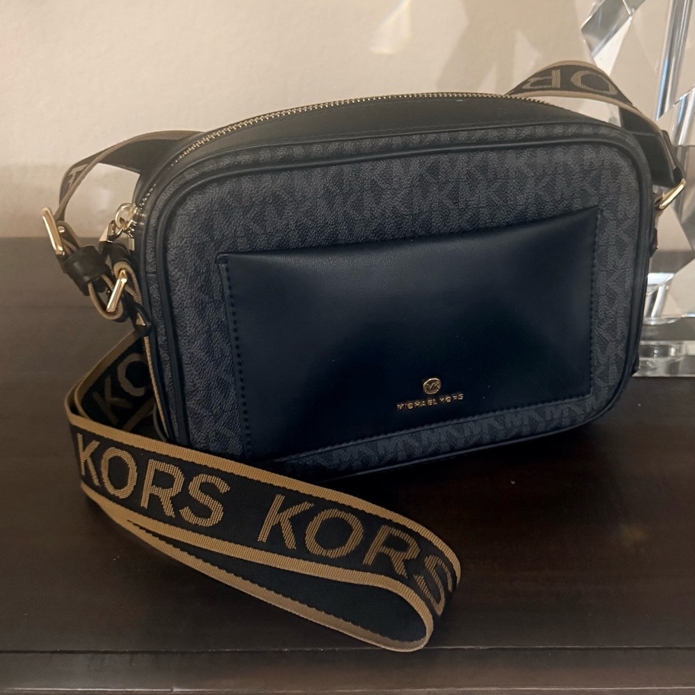 Michael Kors Black Crossbody Bag  w Canvas Strap